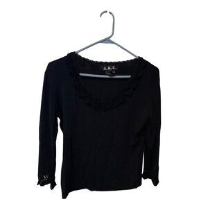 Vintage Y2K JAC Womens Size Medium Black 3/4 Sleeve Pullover Sweater Knit VNeck